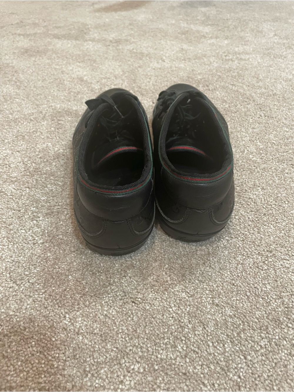 Gucci Black Low-Top GG Canvas & Leather Sneakers with Web Trim - Picture 5 of 8